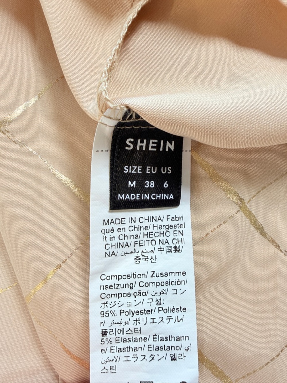 Metallic Gold Beige Grid Coldâ Shoulder Top V-Neck Tie Sleeve Blouse Med - Picture 2 of 10